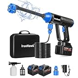 IronHawk Nettoyeur Haute Pression sans Fil – Batterie 2×Li‑ION, Portable & Léger, Buse 6‑en‑1, Tuyau 10 m – pour Voiture, Terrasse et Jardin